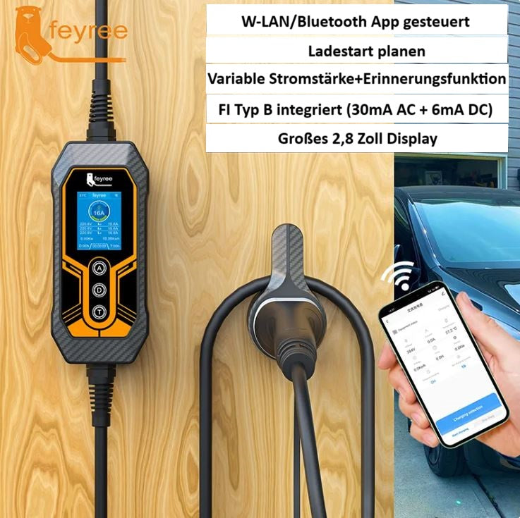 Mobile Wallbox 11kW Feyree 16A 5m Typ 2 für E- und Hybridautos mit App Steuerung