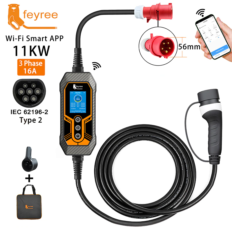 Mobile Wallbox 11kW Feyree 16A 5m Typ 2 für E- und Hybridautos mit App Steuerung