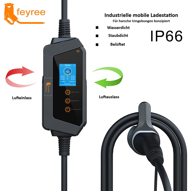 *NEU* W-Lan/Bluetooth FEYREE Starkstrom Schnellladekabel mobile Wallbox Ladestation 11kW 16A CEE zu Typ 2 5m