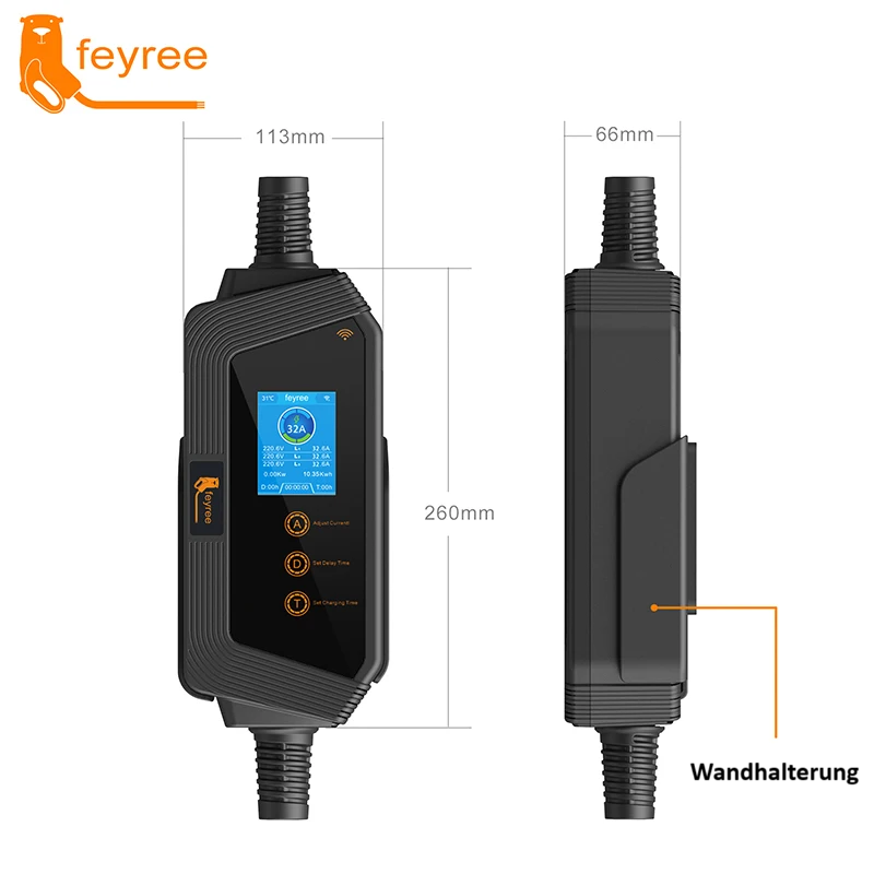 *NEU* W-Lan/Bluetooth FEYREE Starkstrom Schnellladekabel mobile Wallbox Ladestation 11kW 16A CEE zu Typ 2 5m