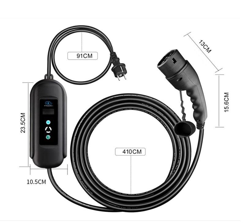 Ladekabel Typ 2 Stecker 3,6 kW 5m/10m für Elektrofahrzeuge Mennekes 6A-16A tragbar 1-Phasig - Ladeshop