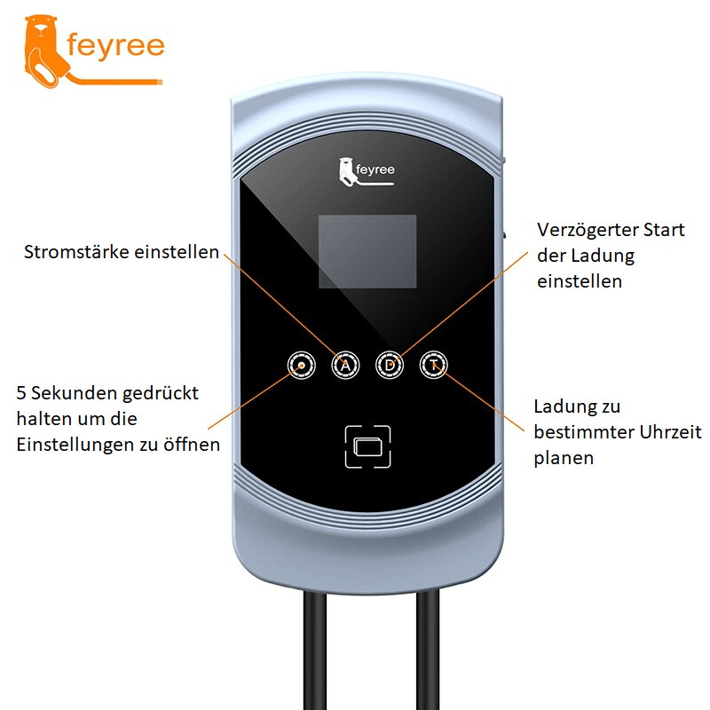 FEYREE Ladestation Wallbox 11kW 16A Type 2 5m mit Typ B Schutzschalter - Ladeshop