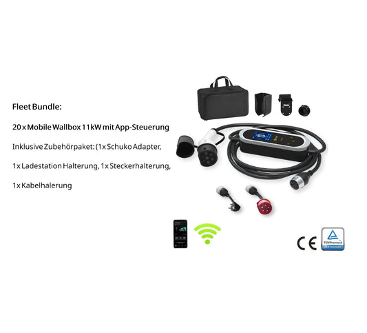 Fleet Bundle: 20x Mobile Wallbox 11 kW Typ 2 PRO mit App – Komplettset inkl. Adapter & Wandhalterung - Ladeshop