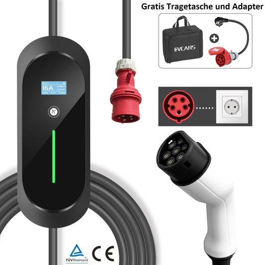 Mobile Wallbox 11kW Green-Charge 16A Typ 2 für E- und Hybridautos 5m/7.5m/10m CE & TÜV geprüft