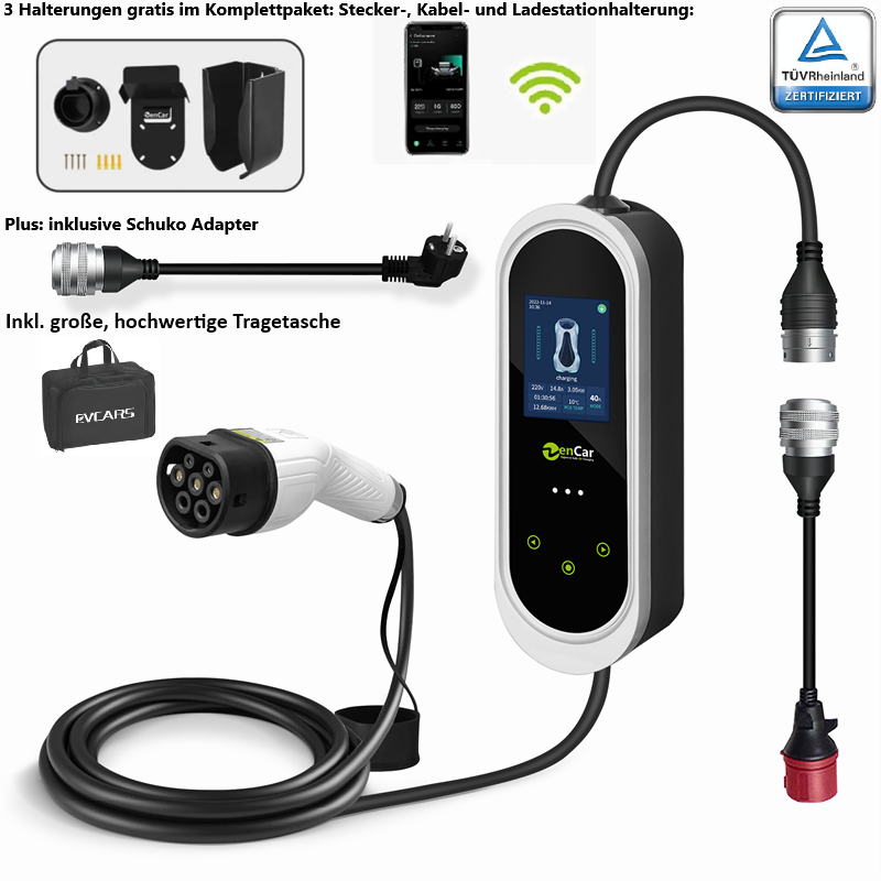Starter Bundle: 3x Mobile Wallbox 11 kW Typ 2 PRO mit App – Komplettset inkl. Adapter & Wandhalterung - Ladeshop