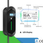 LED-Display der mobilen Wallbox mit Anzeige von eingestellter Stromstärke, Ladeleistung, Ladestromstärke, Spannung, geladene Energiemenge, geladene Zeit und Temperatur.