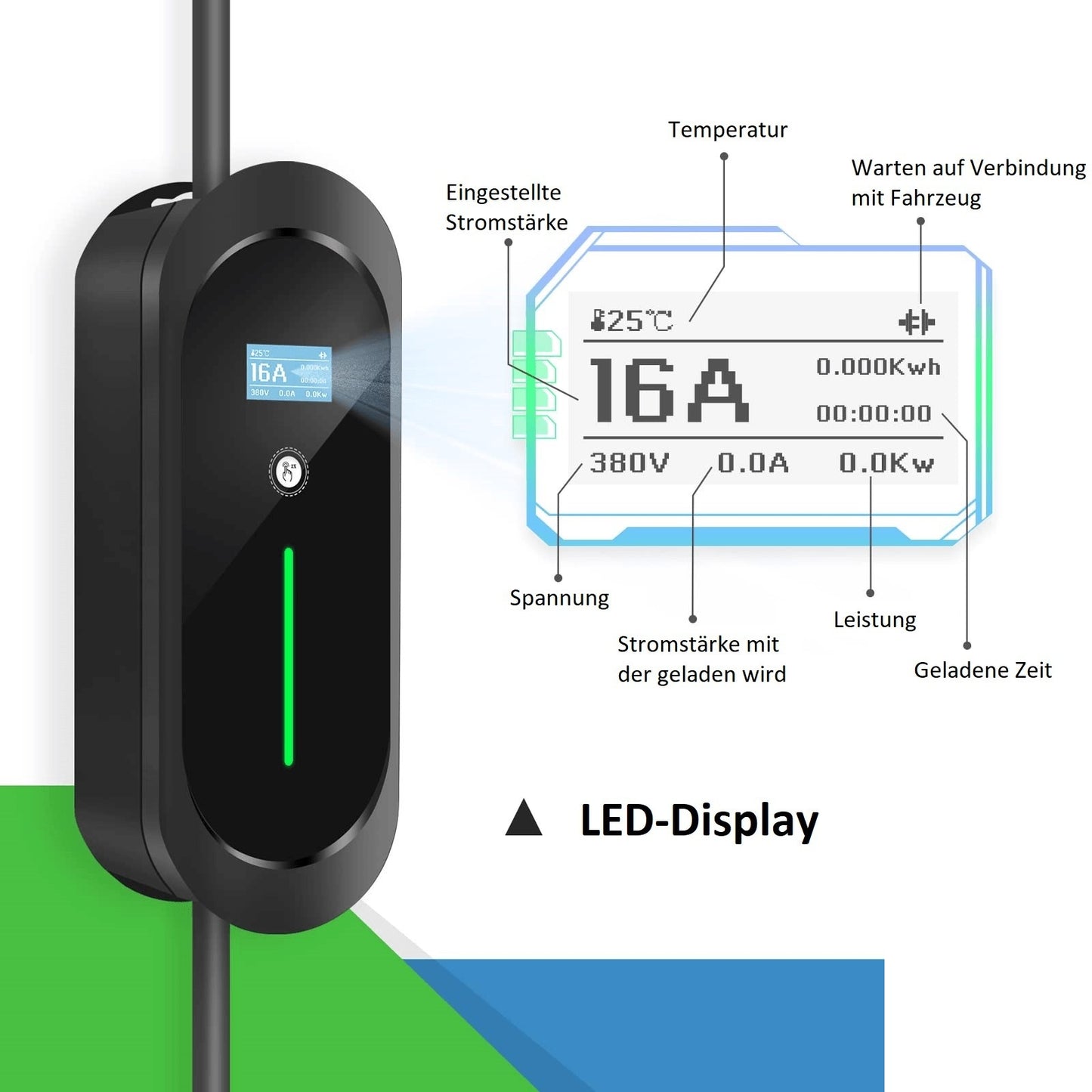 Mobile Wallbox 11 kW GREEN-CHARGE (inkl. Adapter & Tragetasche) - Ladeshop