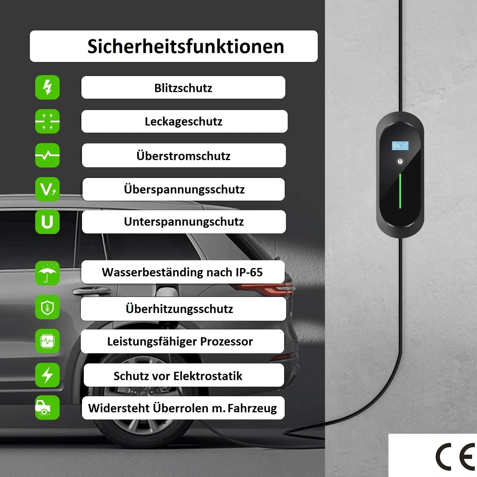 Mobile Wallbox 11 kW GREEN-CHARGE (inkl. Adapter & Tragetasche) - Ladeshop