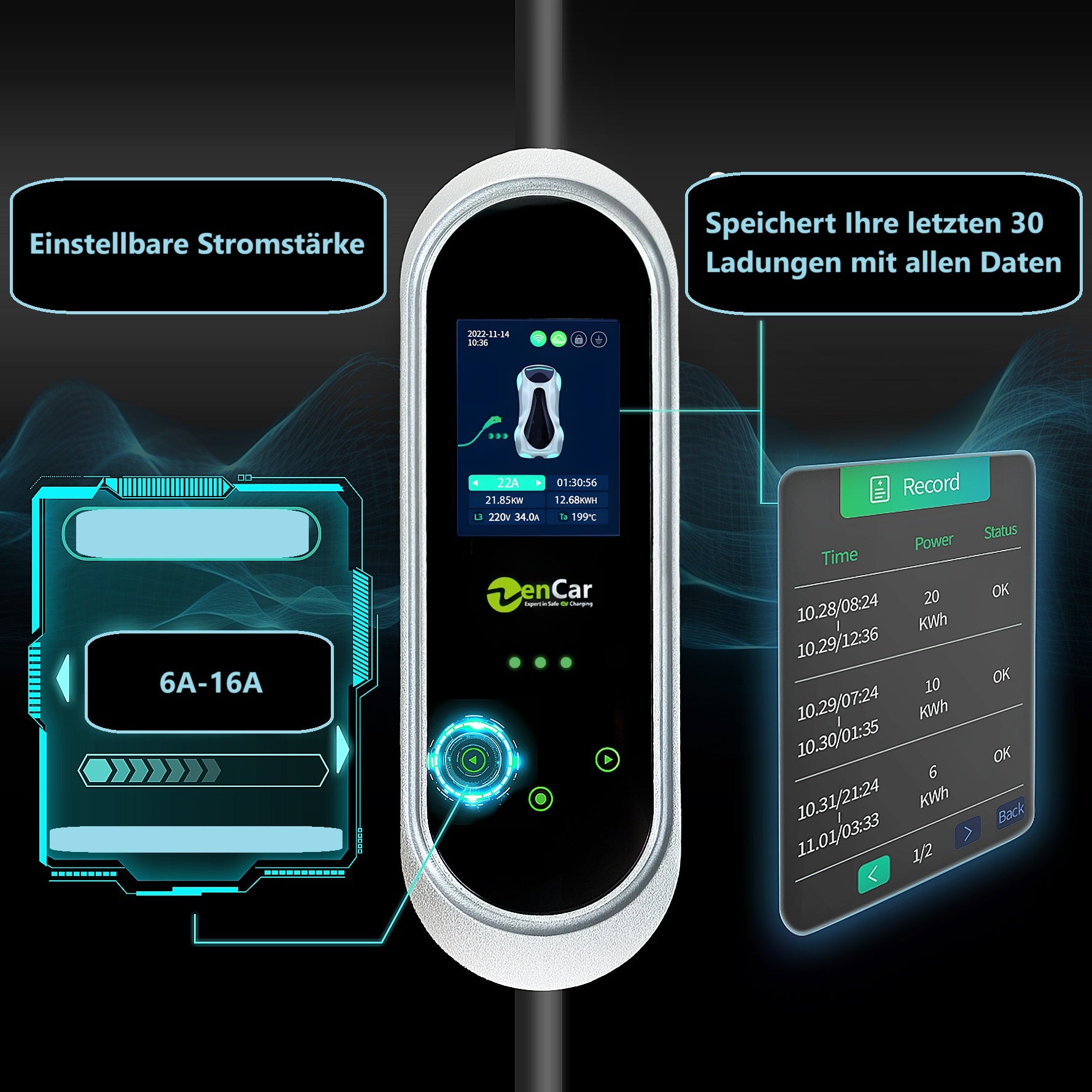 Starter Bundle: 3x Mobile Wallbox 11 kW Typ 2 PRO mit App – Komplettset inkl. Adapter & Wandhalterung - Ladeshop