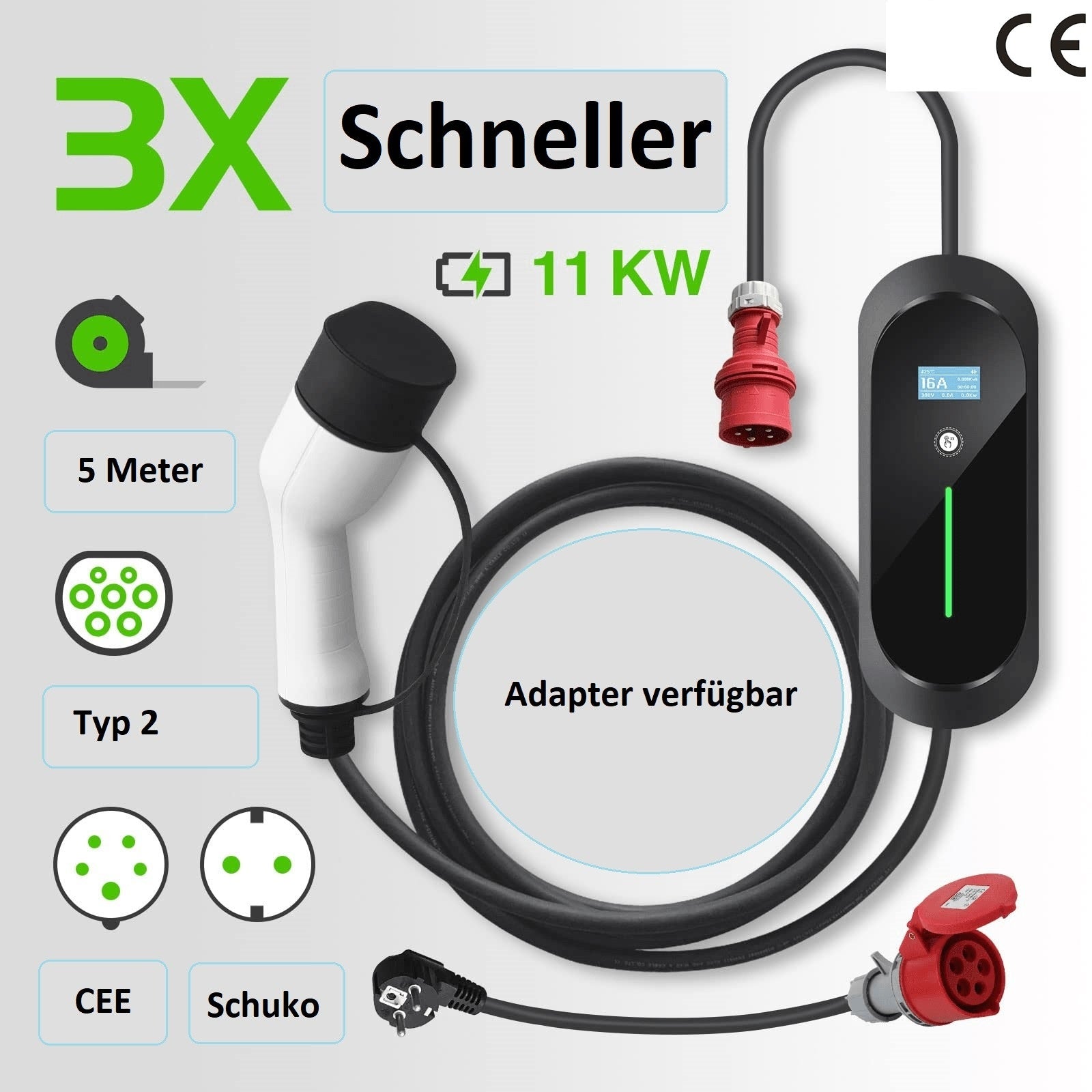 Mobile Wallbox 11 kW GREEN-CHARGE (inkl. Adapter & Tragetasche) - Ladeshop