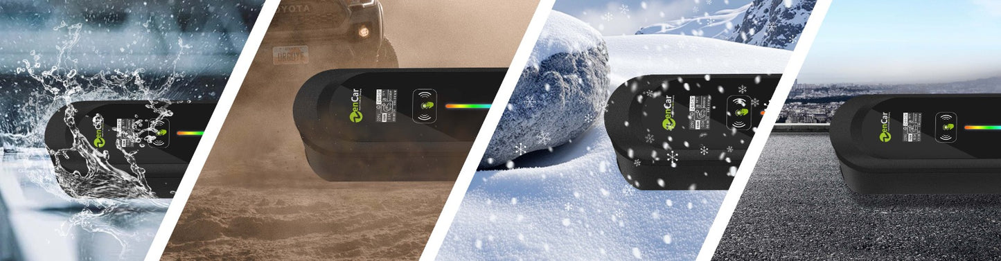 Mobile Wallbox 11kW in extremen Bedingungen – wasserfest, staubgeschützt und für Hitze sowie extreme Kälte geeignet, ideal für den Außeneinsatz.