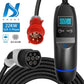 Mobile Wallbox 22 kW mit 32A 3-Phasen-Ladung, rotem CEE-Stecker, Type-2-Stecker, digitalem Display und IP65-Schutz.